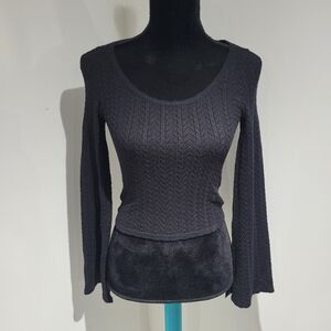 Pink Rose Black Scoop Neck Sweater